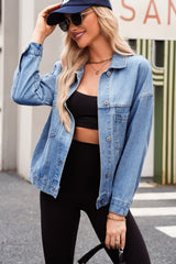 Wild Wind Washed Oversize Pocketed Denim Jacket Denim Jackets JT's Designer Fashion