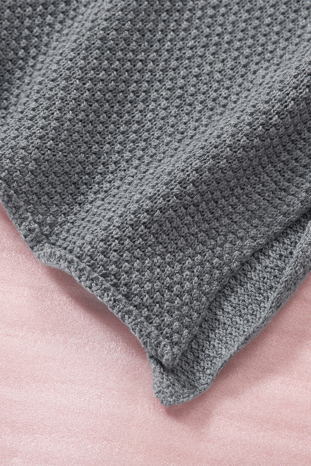 Gray Henley Pullover Drop Shoulder Sweater with Slits Sweaters & Cardigans JT's Designer Fashion