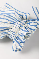 Sky Blue Stripe Knotted Bracelet Sleeve Notched Neck Shift Mini Dress Mini Dresses JT's Designer Fashion