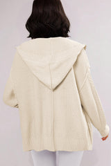 White Cable Knit Texture Uneven Hem Hooded Chic Cardigan Cardigans JT's Designer Fashion