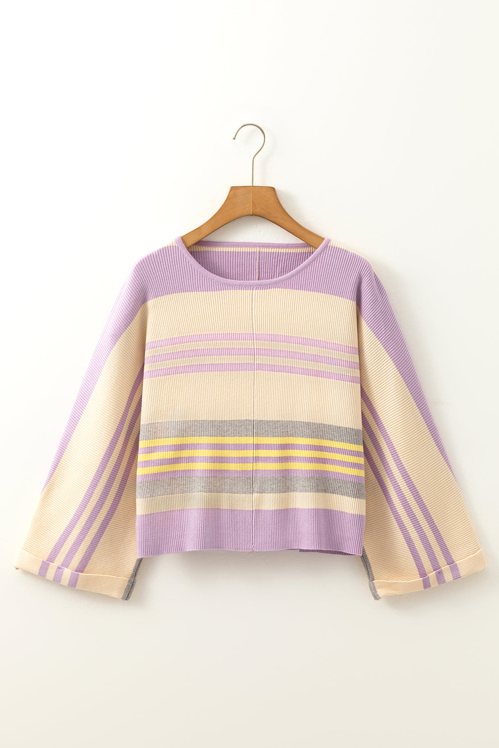 Purple Stripe Borderline Rib Knit Cuffed Dolman Sleeve Sweater Sweaters JT's Designer Fashion