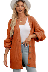 Gold Flame Button Front V Neck Chunky Cardigan Sweater Cardigans JT's Designer Fashion