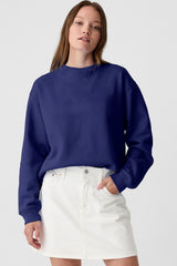 Navy Blue Plain Drop Shoulder Crewneck Pullover Sweatshirt Sweatshirts & Hoodies JT's Designer Fashion