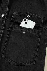 Black Big Chest Pocket Drop Shoulder Hooded Denim Jacket Denim Jackets JT's Designer Fashion