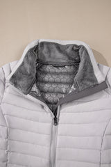 Silvery Solid Color Quilted Zip-up Puffer Jacket Jackets JT's Designer Fashion