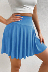Blue A-line Draped High Waist Phone Pocket Lined Skort Bottoms JT's Designer Fashion