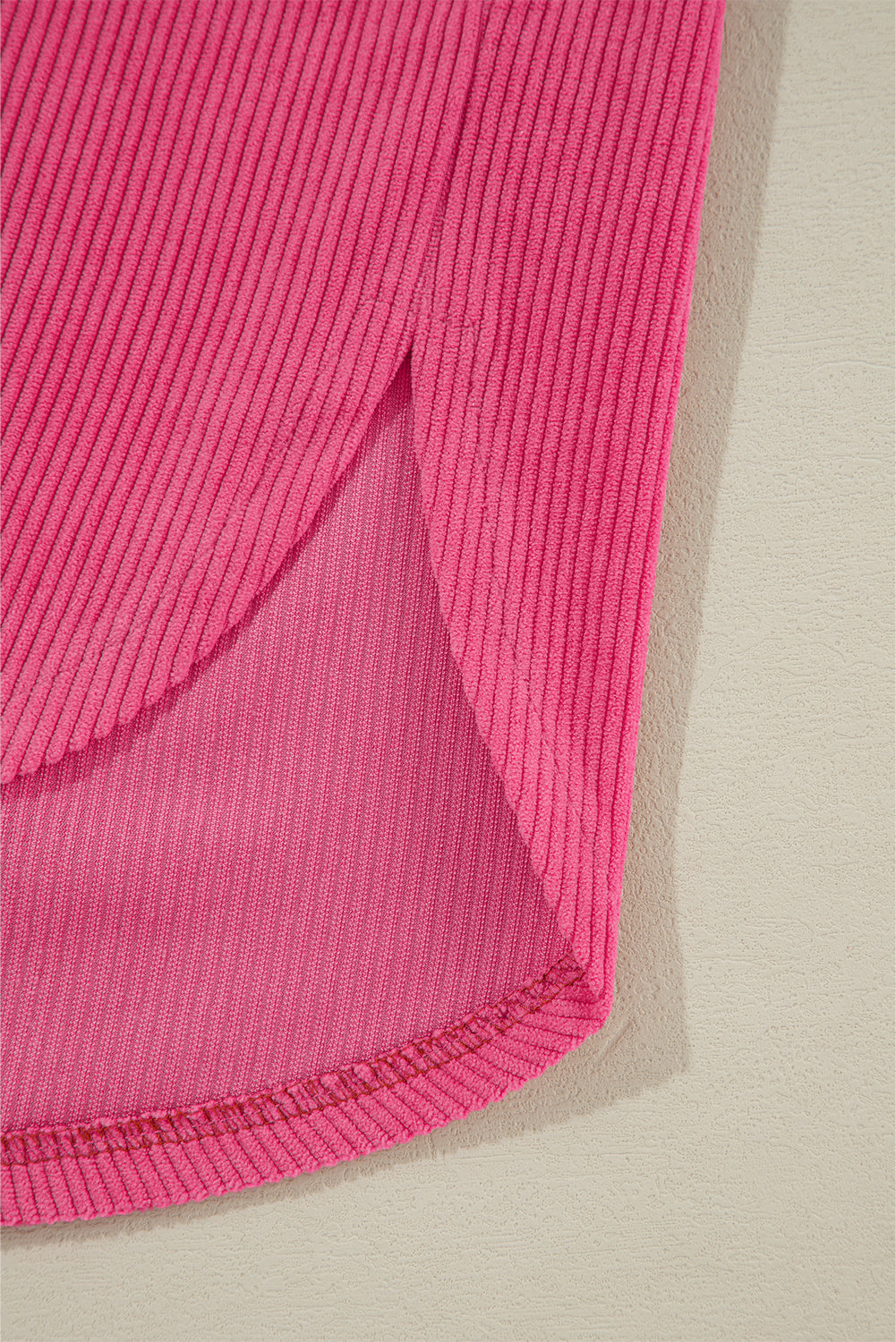 Rose Red Colorblock Curved Hem Corduroy Shacket with Pocket Jackets JT's Designer Fashion