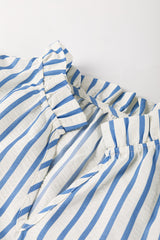 Sky Blue Stripe Knotted Bracelet Sleeve Notched Neck Shift Mini Dress Mini Dresses JT's Designer Fashion