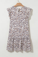Khaki Leopard Ruffled Flutter Sleeve Keyhole Back Mini Dress Mini Dresses JT's Designer Fashion