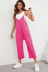 Rose Red Black Pocketed Adjustable Spaghetti Strap Straight Leg Jumpsuit Bottoms JT's Designer Fashion