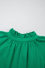 Sea Green Half Zip Puff Sleeve Top and Ruffled Shorts Set Short Sets JT's Designer Fashion