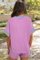 Phalaenopsis Contrast Trim Corded Texture Short 2pcs Set Short Sets JT's Designer Fashion