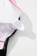 Rose Red Crossover Colorblock Cutout One Piece Swimsuit Swimwear JT's Designer Fashion