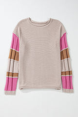 Simply Taupe Colorblock Exposed Seam Round Neck Sweater Sweaters JT's Designer Fashion