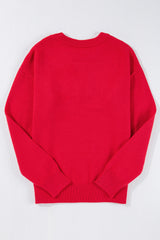 Fiery Red Tinsel Merry Letter Drop Shoulder Baggy Sweater Sweaters JT's Designer Fashion