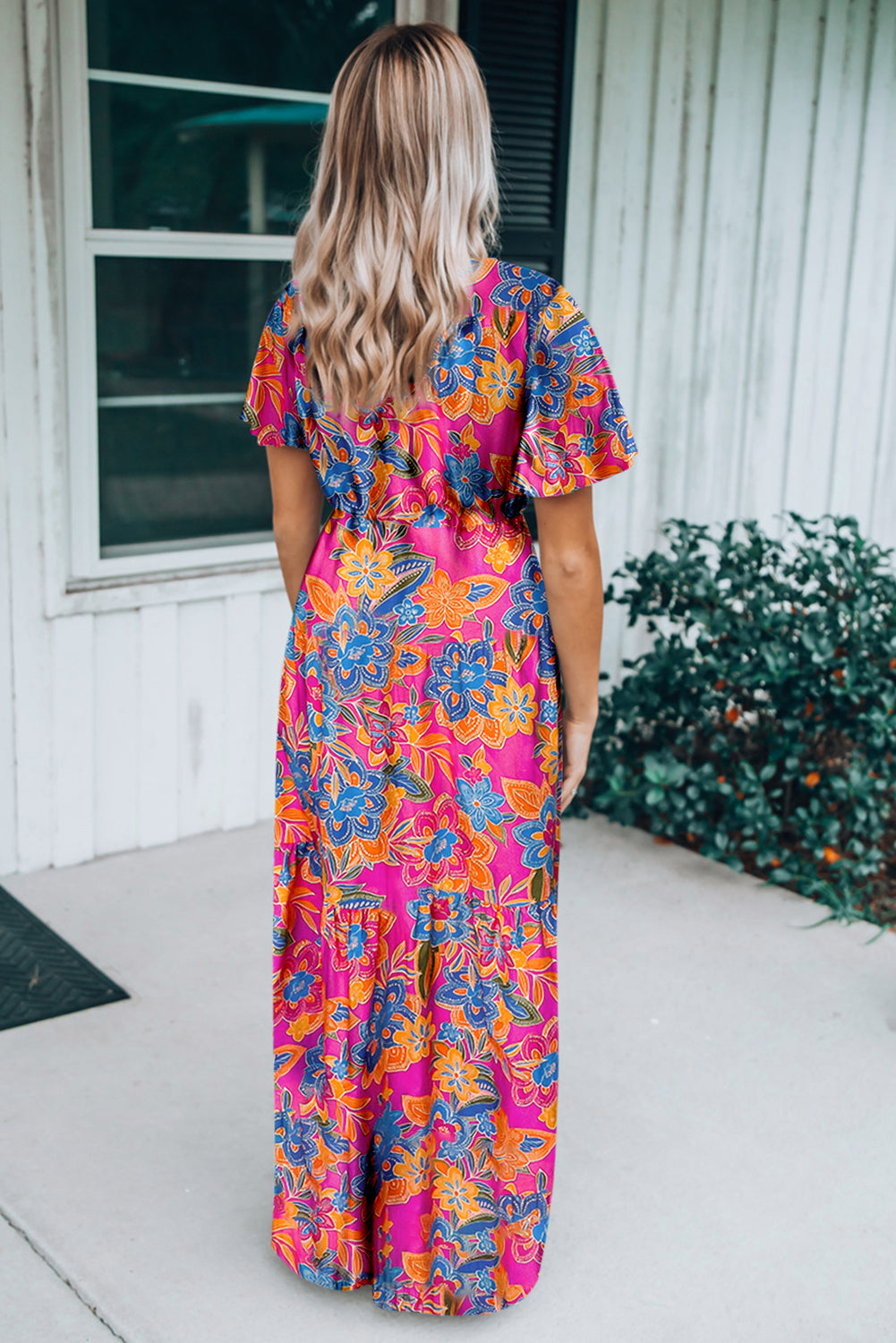 Rose Wrap V Neck Floral Maxi Dress Dresses JT's Designer Fashion