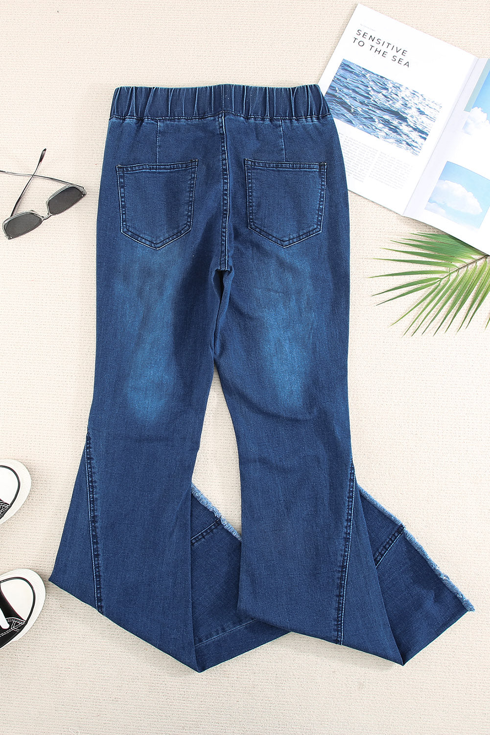 Sky Blue Distressed Bell Bottom Denim Pants Jeans JT's Designer Fashion