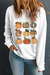 Beige Thanksgiving Pumpkin Print Drop Shoulder Sweatshirt Graphic Sweatshirts JT's Designer Fashion