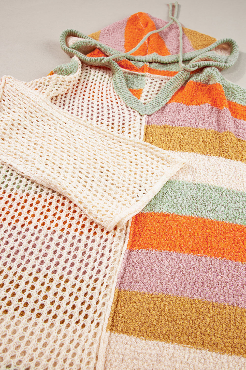 DEAR-LOVER Beige Oversized Colorblock V Neck Hooded Sweater Sweaters JT's Designer Fashion