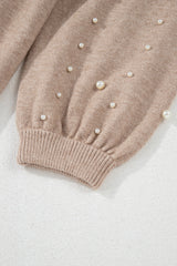 Smoke Gray Pearled Drop Shoulder Plus Size Sweater Plus Size Sweaters & Cardigans JT's Designer Fashion