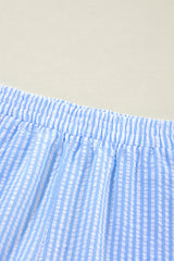 Sky Blue Stripe V Neck Bowknot Crop Tank and Shorts Set Short Sets JT's Designer Fashion