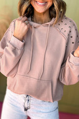 Fushia Solid Color Rivet Stud Raglan Sleeve Hoodie with Pocket Sweatshirts & Hoodies JT's Designer Fashion