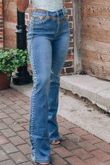 Dusk Blue Pearl Boot Cut Denim Jeans Jeans JT's Designer Fashion