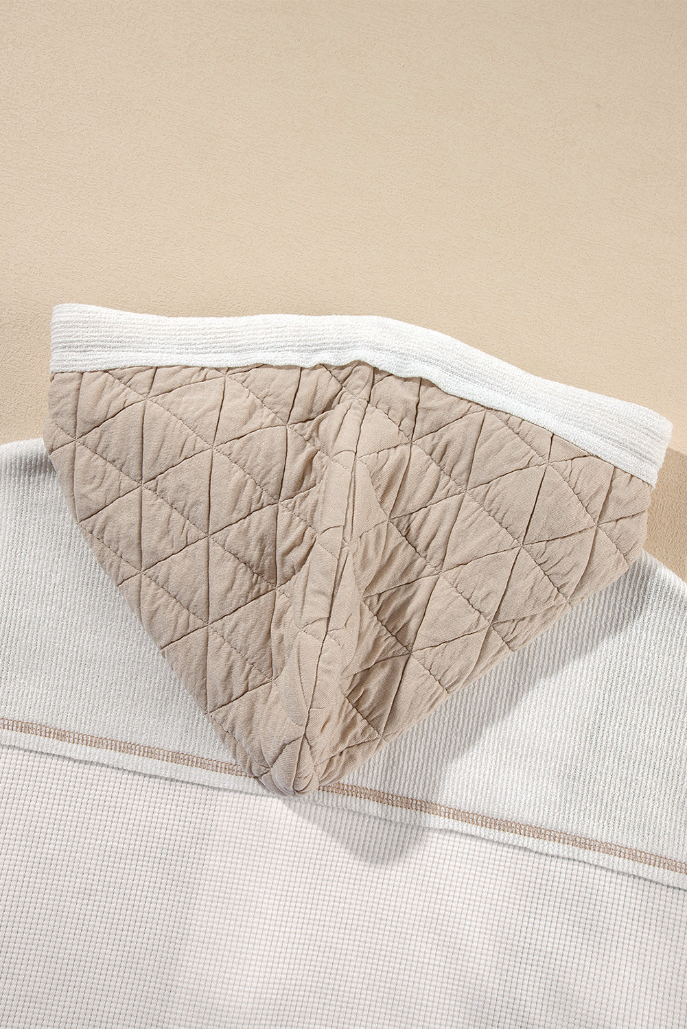 Beige Quilted Textured Patchwork Loose Fit Hooded Jacket Jackets JT's Designer Fashion
