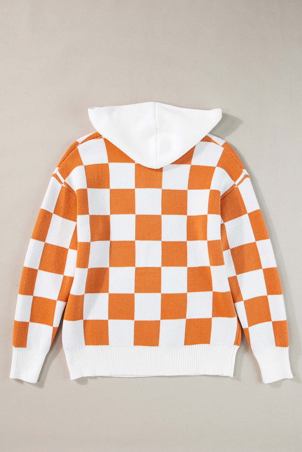 Gold Flame Checkered Split Neck Contrast Kangaroo Pocket Hooded Sweater Sweaters JT's Designer Fashion