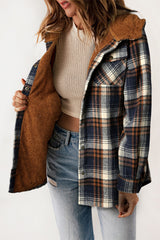 Plaid Pattern Sherpa Lined Hooded Shacket Plaid Shackets JT's Designer Fashion