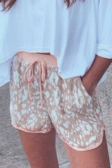 Khaki Classic Leopard Arched Hem Elastic Waist Casual Shorts Casual Shorts JT's Designer Fashion