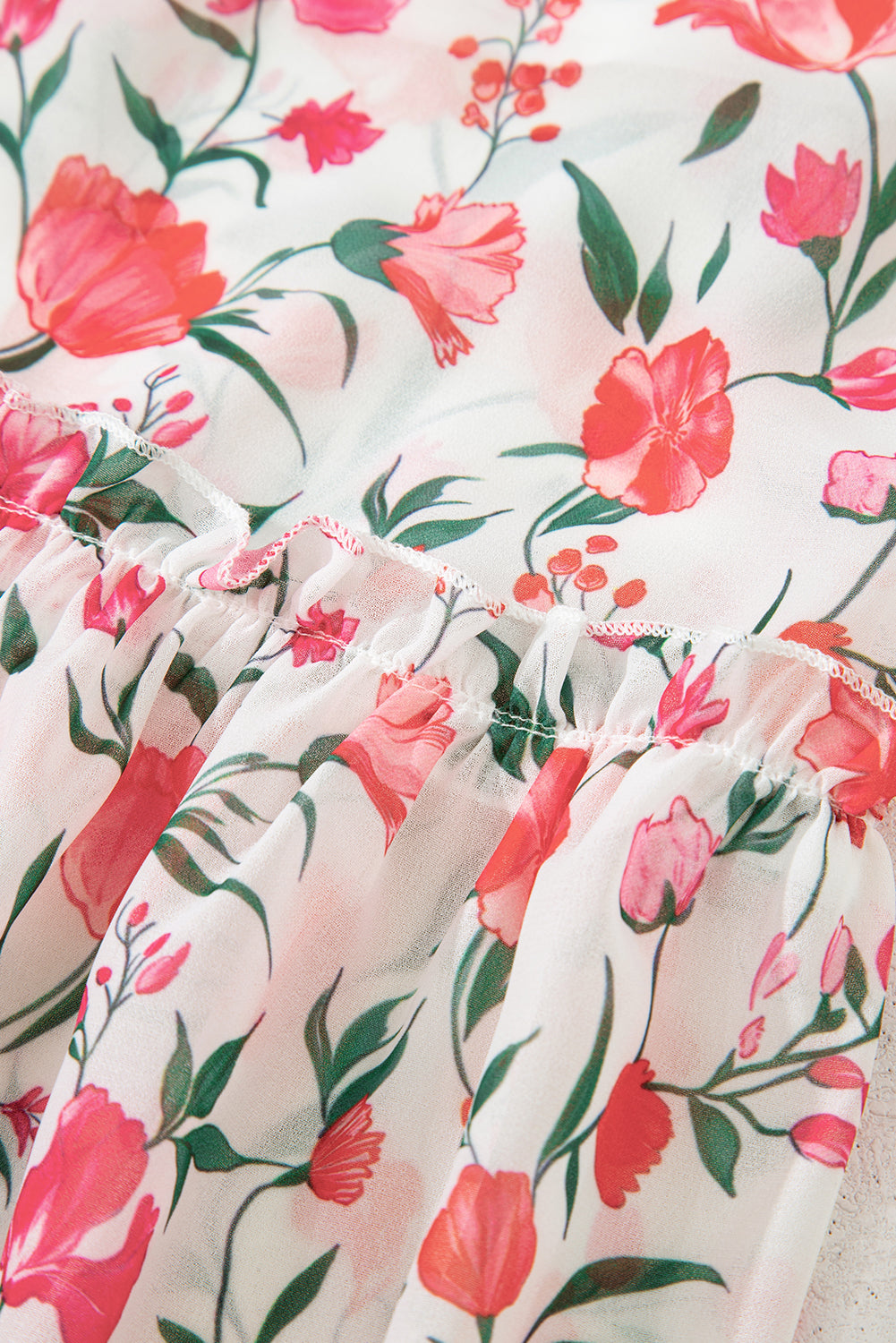 Pink Floral Puff Sleeve Square Neck Empire Waist Tiered Maxi Dress Floral Dresses JT's Designer Fashion