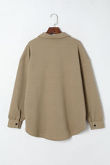Khaki Solid Textured Flap Pocket Buttoned Shacket Jackets JT's Designer Fashion