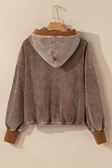Chestnut Half Zipper Kangaroo Pocket Drawstring Corduroy Hoodie Sweatshirts & Hoodies JT's Designer Fashion