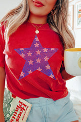 Red Rhinestone Star Pattern Independent Day T Shirt Graphic Tees JT's Designer Fashion