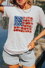White Star Floral American Flag Printed T Shirt Graphic Tees JT's Designer Fashion