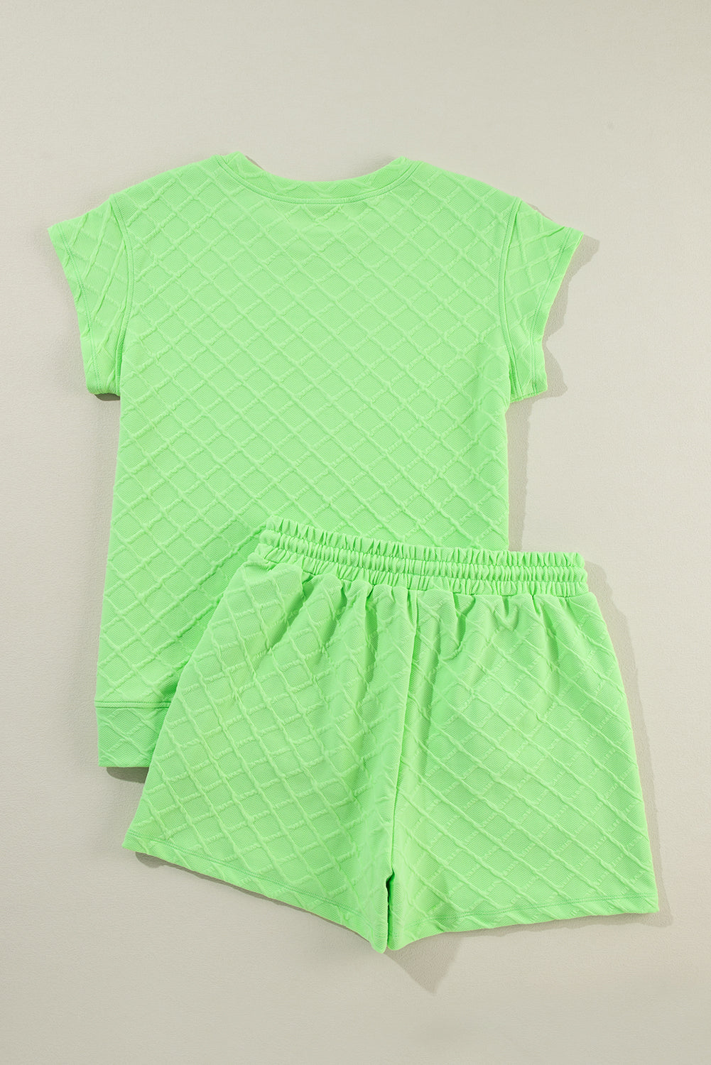 Light Green Checkered Textured Tee and Drawstring Shorts Short Sets JT's Designer Fashion