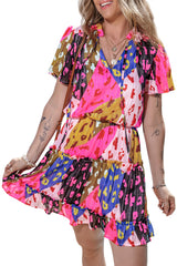 Rose Leopard Print Short Sleeve Tiered Ruffle Mini Dress Dresses JT's Designer Fashion