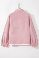 Fushia Stand Neck Half Button Zip Pocket Plush Sweatshirt Sweatshirts & Hoodies JT's Designer Fashion