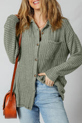 Mist Green Thermal Ribbed Texture Drop Shoulder Button Up Shacket Mist Green 75%Polyester+20%Viscose+5%Elastane Jackets JT's Designer Fashion