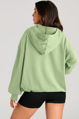 Smoke Green Solid Kangaroo Pocket Half Zipper Oversized Hoodie Sweatshirts & Hoodies JT's Designer Fashion