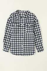 Black Plaid Print Chest Pockets Buttoned Tunic Shacket Plaid Shackets JT's Designer Fashion