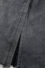 Dark Grey Denim Raw Hem Back Split High Waist Long Skirt Skirts & Petticoat JT's Designer Fashion