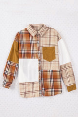 Orange Plaid Color Block Patchwork Shirt Jacket with Pocket Plaid Shackets JT's Designer Fashion