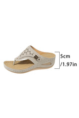 Beige Hollow Out Clip Toe Wedge Slippers Slippers JT's Designer Fashion