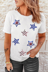 White USA Sequin Stars Patched Casual T Shirt Graphic Tees JT's Designer Fashion