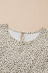 Beige Plus Size Leopard Print Frill Trim Short Sleeve Flared Dress Plus Size Midi Dresses JT's Designer Fashion