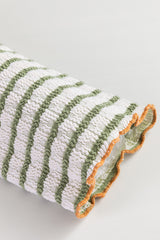 Green Stripe Textured Frilly Trim Buttons Henley Long Sleeve Top Long Sleeve Tops JT's Designer Fashion