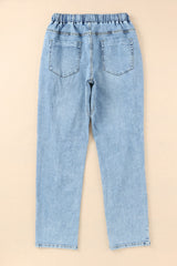 Sky Blue Gather Round Distressed Pocketed Denim Jogger Jeans JT's Designer Fashion