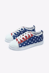 Multicolor American Flag Stars Printed Frayed Detail Lace-up Shoes Women's Shoes JT's Designer Fashion
